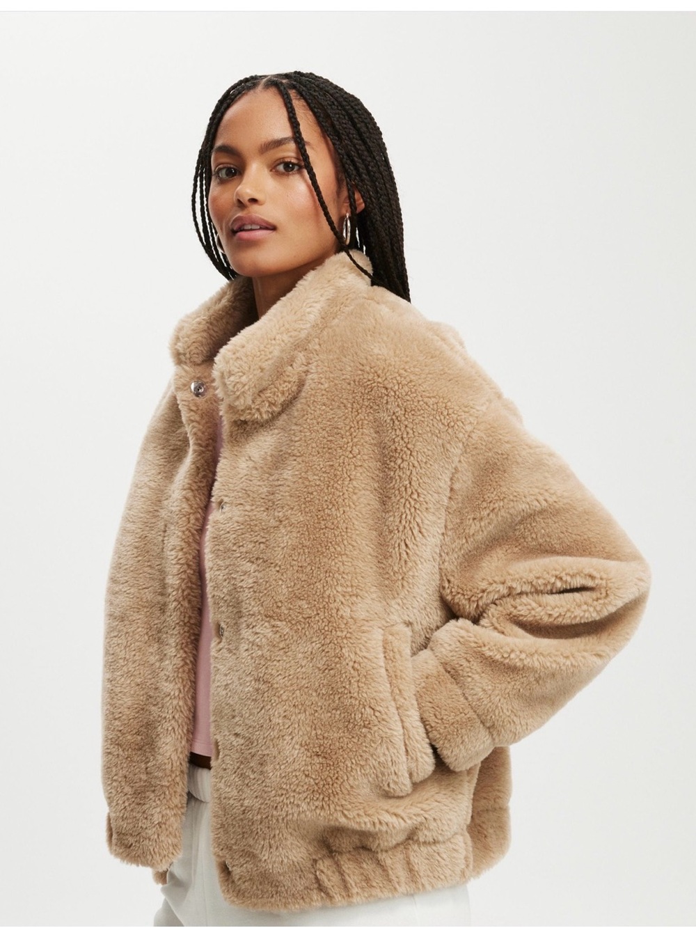 Cotton On Tan Faux Sherpa Bomber Jacket